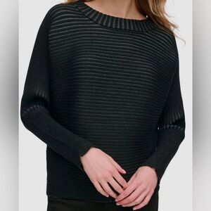 DKNY Jeans Women's Black Boxy Ottoman-Rib Dolman-Sleeve Heavy Sweater Sz M